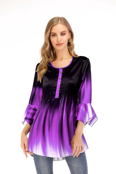 shirt gradient t-shirt sleeve size ruffle collar women's open long sleeve new large t-shirt tvjsv